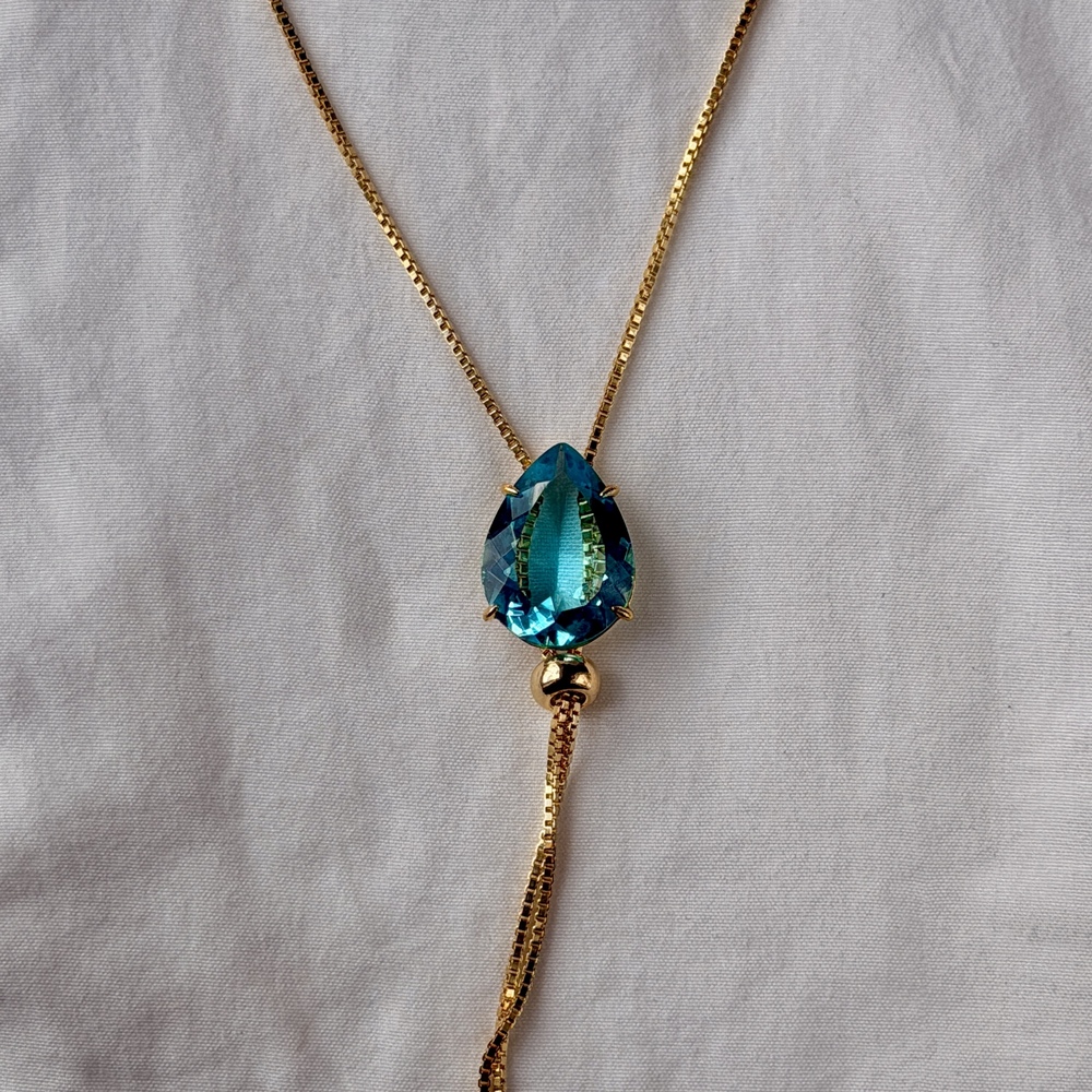 Tie Big Drop Necklace - 18k Gold Plated - Reconstituted Sky Topaz